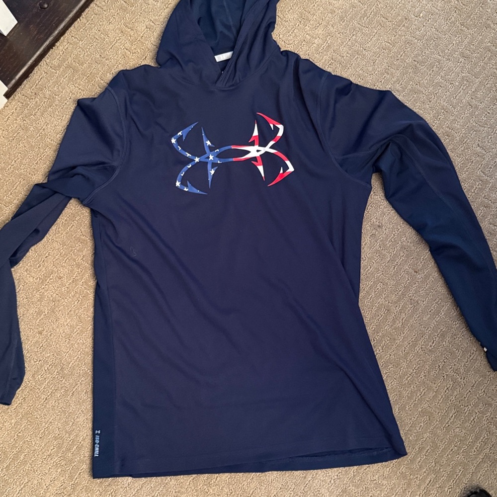 Under Armour Iso Chill Hoodie Mens Small Red White Blue Long Sleeve Lightweight